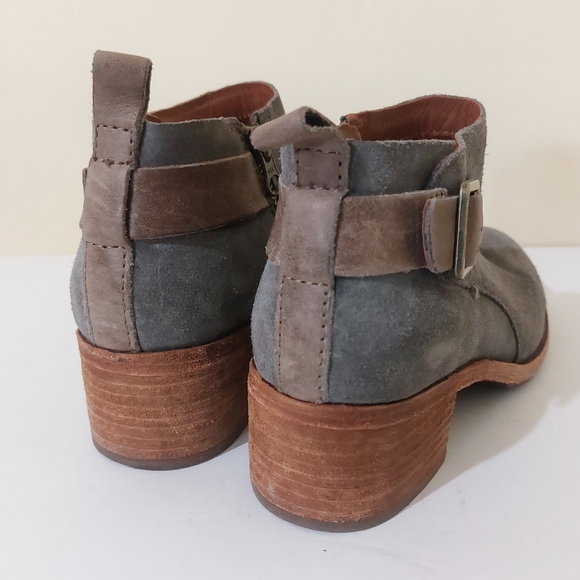 Kork-Ease Mesa Women's Leather Suede Booties Stacked Heel Ankle Boots in Grey - Picture 4 of 9
